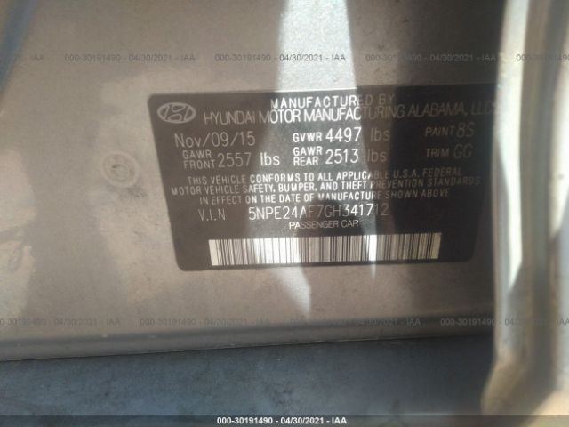 Photo 8 VIN: 5NPE24AF7GH341712 - HYUNDAI SONATA 