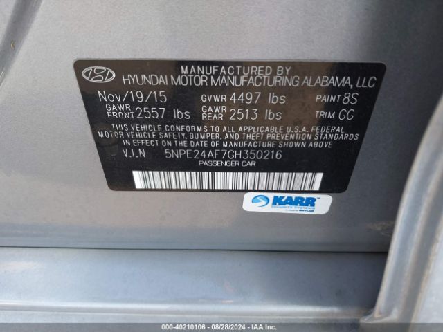 Photo 8 VIN: 5NPE24AF7GH350216 - HYUNDAI SONATA 