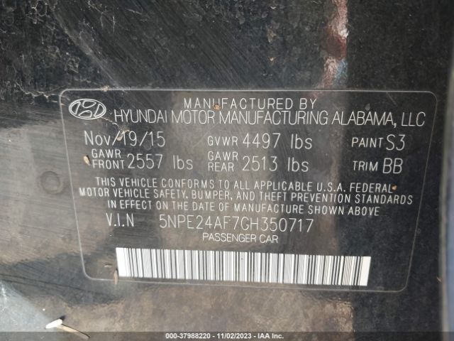 Photo 8 VIN: 5NPE24AF7GH350717 - HYUNDAI SONATA 