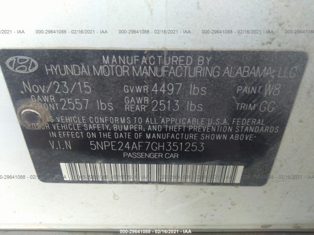 Photo 8 VIN: 5NPE24AF7GH351253 - HYUNDAI SONATA 