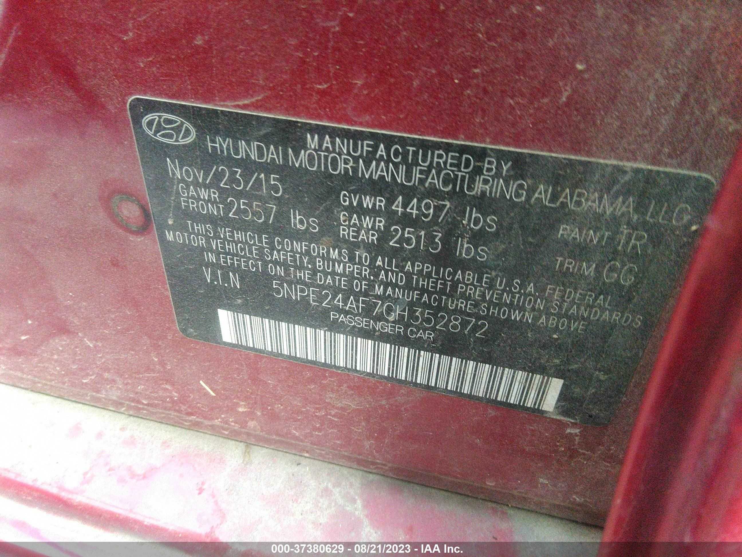 Photo 8 VIN: 5NPE24AF7GH352872 - HYUNDAI SONATA 