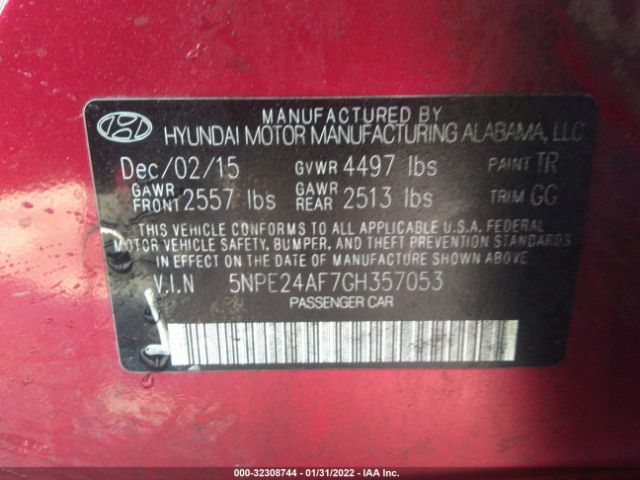 Photo 8 VIN: 5NPE24AF7GH357053 - HYUNDAI SONATA 