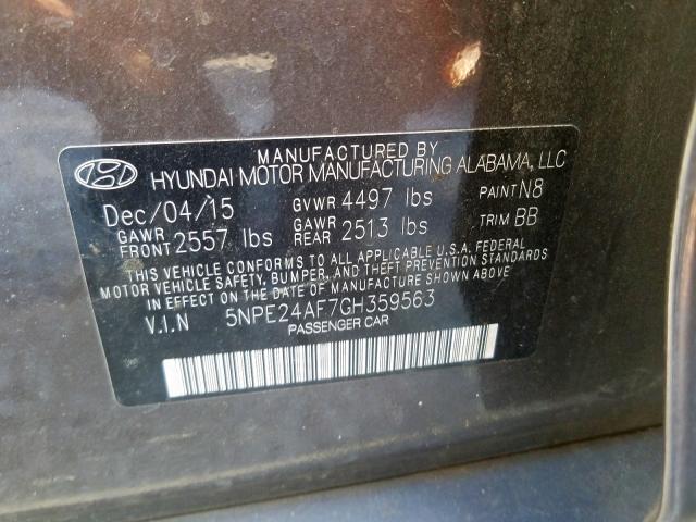 Photo 9 VIN: 5NPE24AF7GH359563 - HYUNDAI SONATA SE 