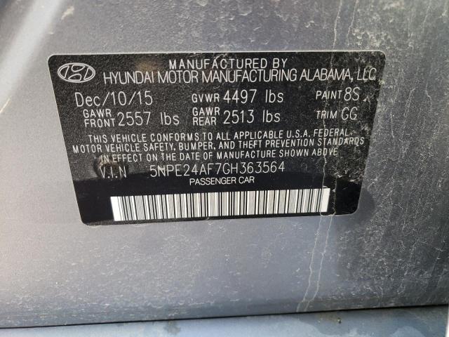 Photo 11 VIN: 5NPE24AF7GH363564 - HYUNDAI SONATA SE 