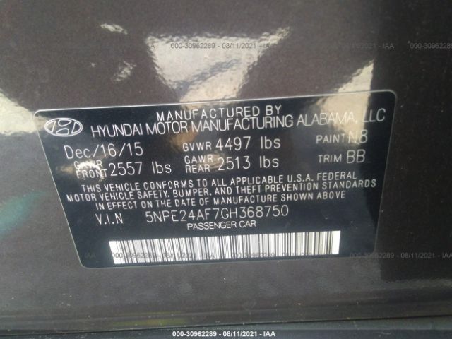 Photo 8 VIN: 5NPE24AF7GH368750 - HYUNDAI SONATA 