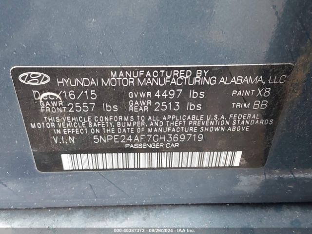 Photo 8 VIN: 5NPE24AF7GH369719 - HYUNDAI SONATA 