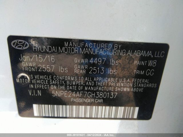 Photo 8 VIN: 5NPE24AF7GH380137 - HYUNDAI SONATA 