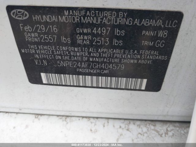 Photo 8 VIN: 5NPE24AF7GH404579 - HYUNDAI SONATA 