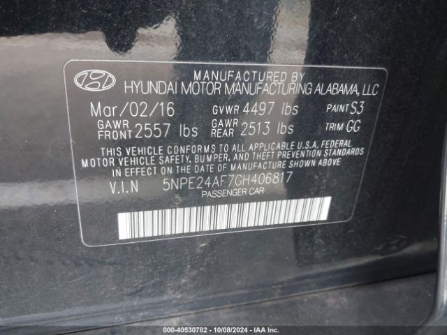 Photo 8 VIN: 5NPE24AF7GH406817 - HYUNDAI SONATA 