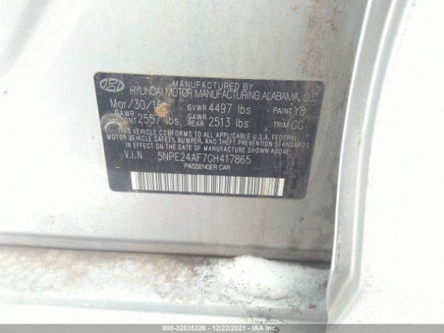 Photo 8 VIN: 5NPE24AF7GH417865 - HYUNDAI SONATA 