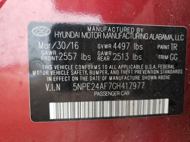 Photo 9 VIN: 5NPE24AF7GH417977 - HYUNDAI SONATA SE 