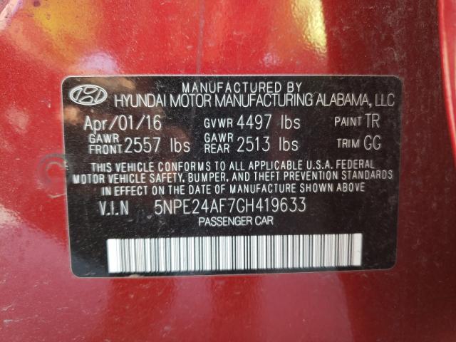 Photo 9 VIN: 5NPE24AF7GH419633 - HYUNDAI SONATA SE 