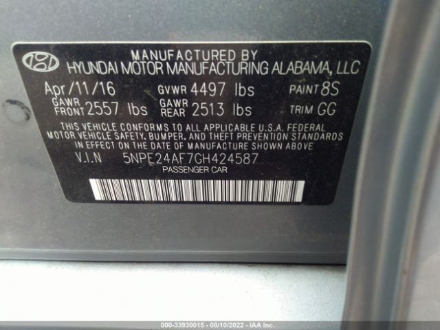 Photo 8 VIN: 5NPE24AF7GH424587 - HYUNDAI SONATA 