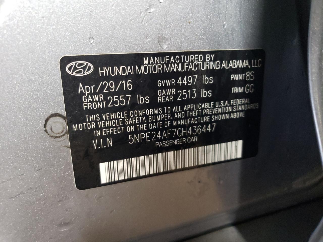 Photo 11 VIN: 5NPE24AF7GH436447 - HYUNDAI SONATA 