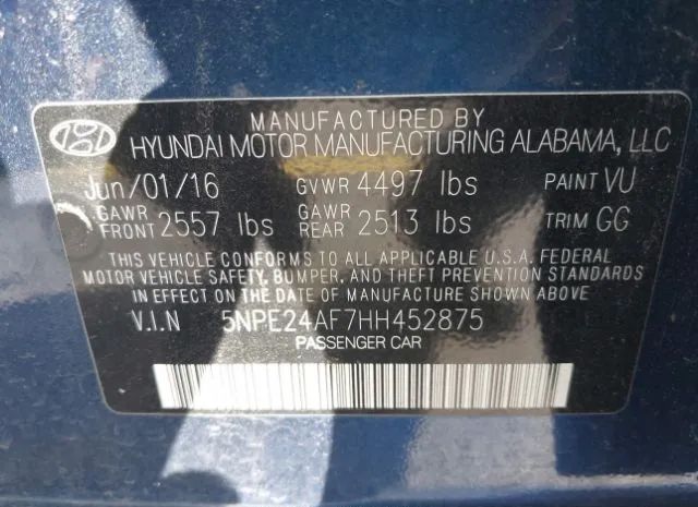 Photo 8 VIN: 5NPE24AF7HH452875 - HYUNDAI SONATA 