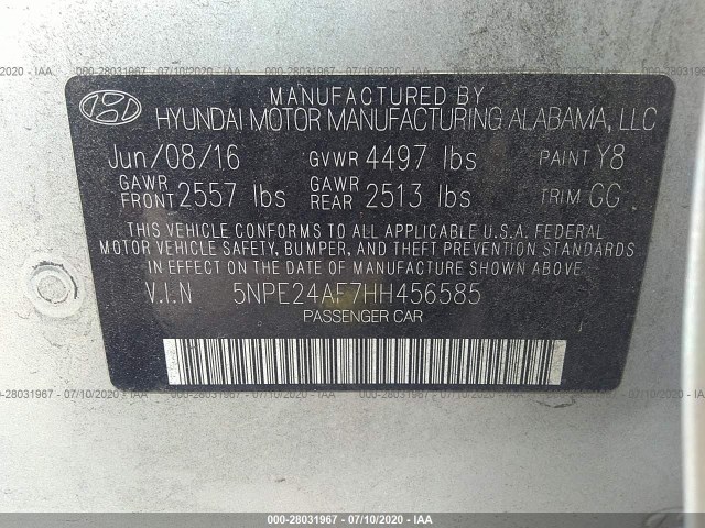 Photo 8 VIN: 5NPE24AF7HH456585 - HYUNDAI SONATA 