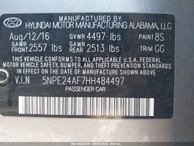 Photo 8 VIN: 5NPE24AF7HH484497 - HYUNDAI SONATA 