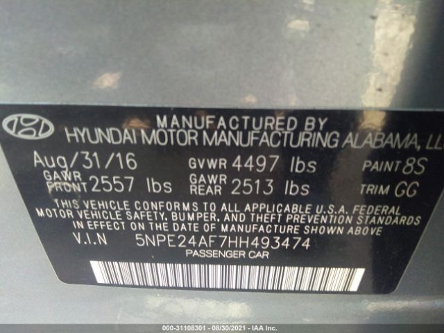 Photo 8 VIN: 5NPE24AF7HH493474 - HYUNDAI SONATA 