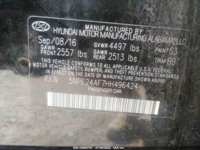 Photo 8 VIN: 5NPE24AF7HH496424 - HYUNDAI SONATA 