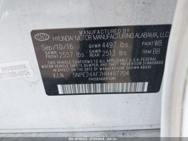 Photo 8 VIN: 5NPE24AF7HH497704 - HYUNDAI SONATA 