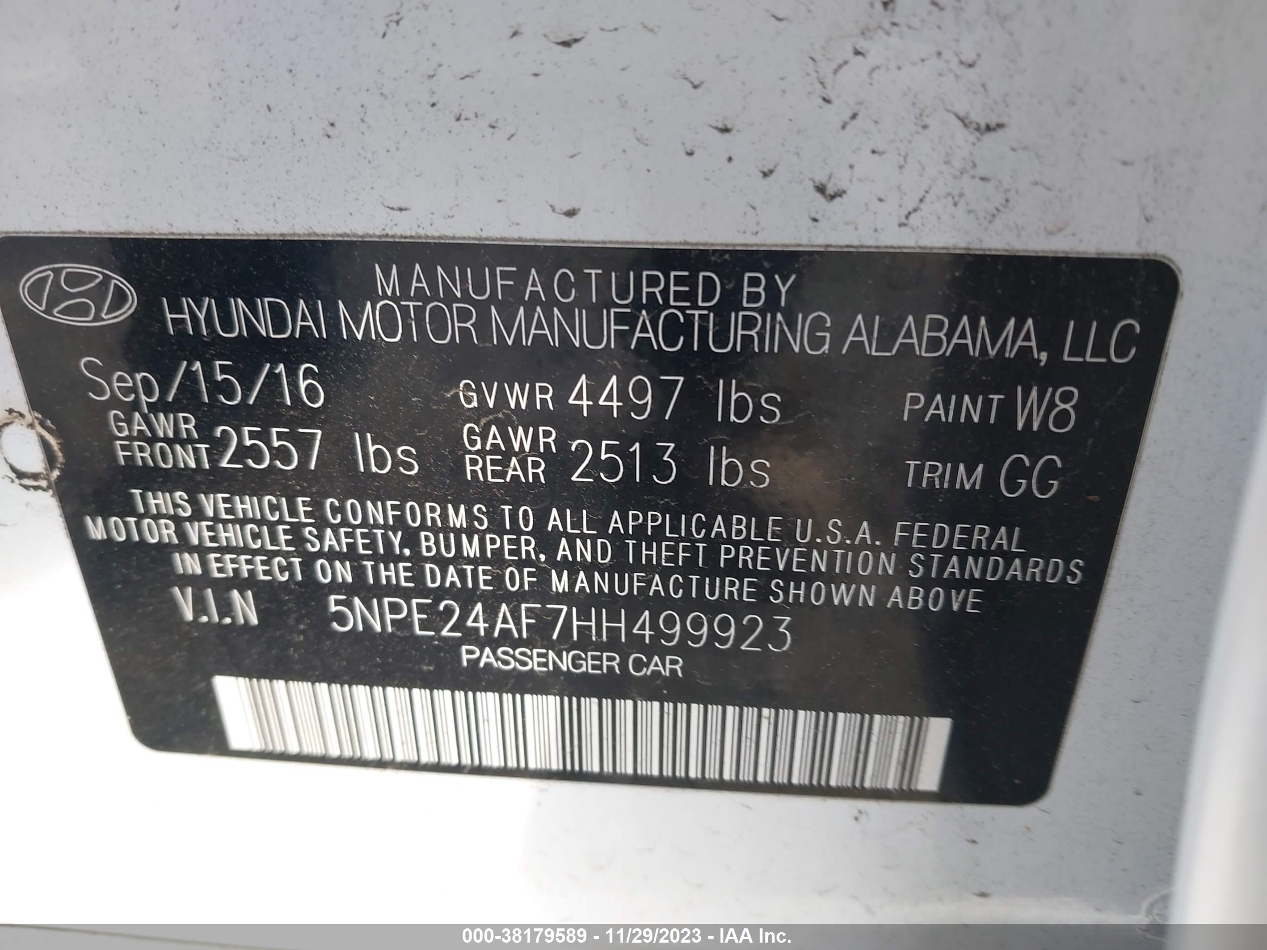 Photo 8 VIN: 5NPE24AF7HH499923 - HYUNDAI SONATA 