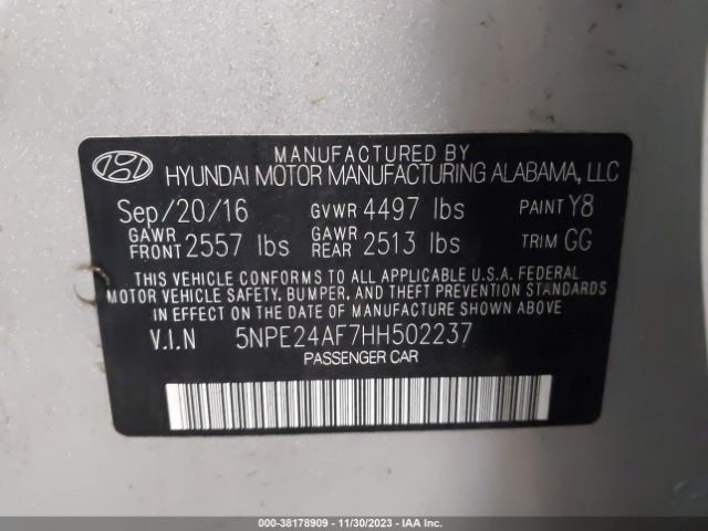 Photo 8 VIN: 5NPE24AF7HH502237 - HYUNDAI SONATA 