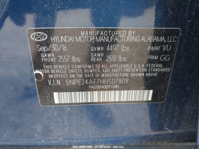 Photo 8 VIN: 5NPE24AF7HH507809 - HYUNDAI SONATA 