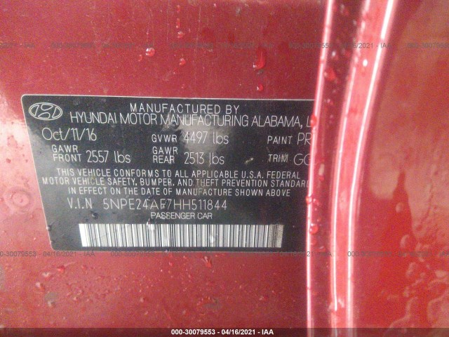 Photo 8 VIN: 5NPE24AF7HH511844 - HYUNDAI SONATA 