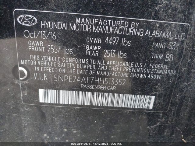 Photo 8 VIN: 5NPE24AF7HH513352 - HYUNDAI SONATA 