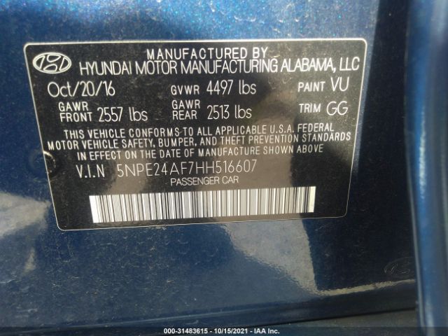 Photo 8 VIN: 5NPE24AF7HH516607 - HYUNDAI SONATA 