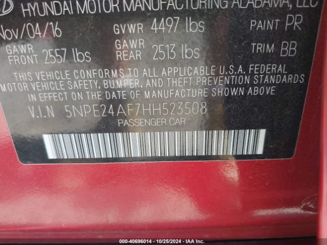 Photo 8 VIN: 5NPE24AF7HH523508 - HYUNDAI SONATA 