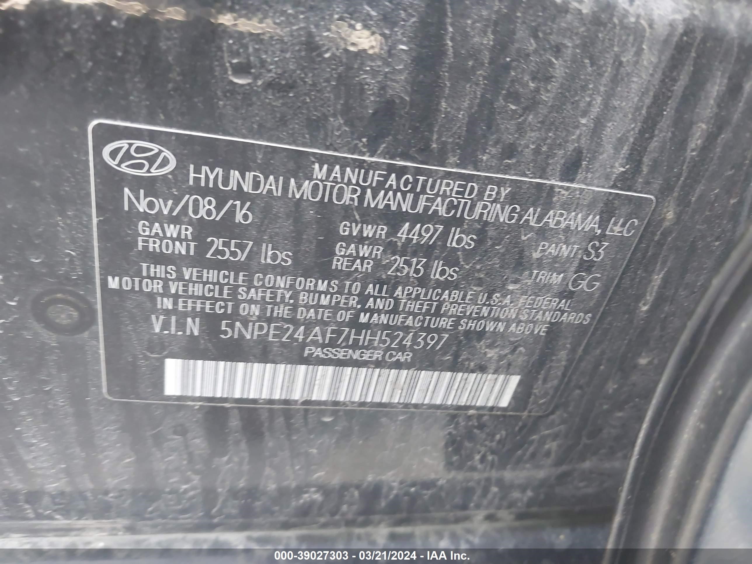 Photo 8 VIN: 5NPE24AF7HH524397 - HYUNDAI SONATA 