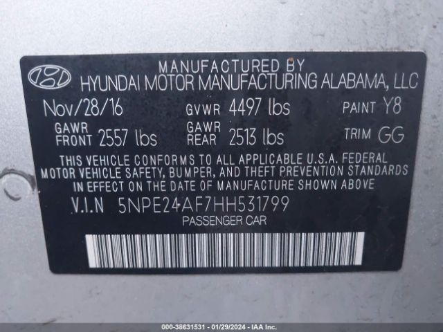 Photo 8 VIN: 5NPE24AF7HH531799 - HYUNDAI SONATA 