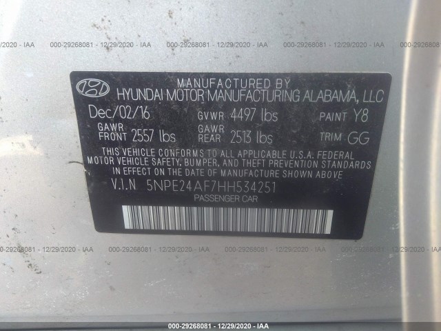 Photo 8 VIN: 5NPE24AF7HH534251 - HYUNDAI SONATA 