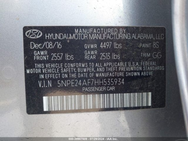 Photo 8 VIN: 5NPE24AF7HH535934 - HYUNDAI SONATA 