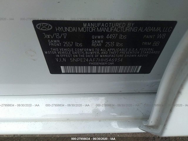 Photo 8 VIN: 5NPE24AF7HH546934 - HYUNDAI SONATA 