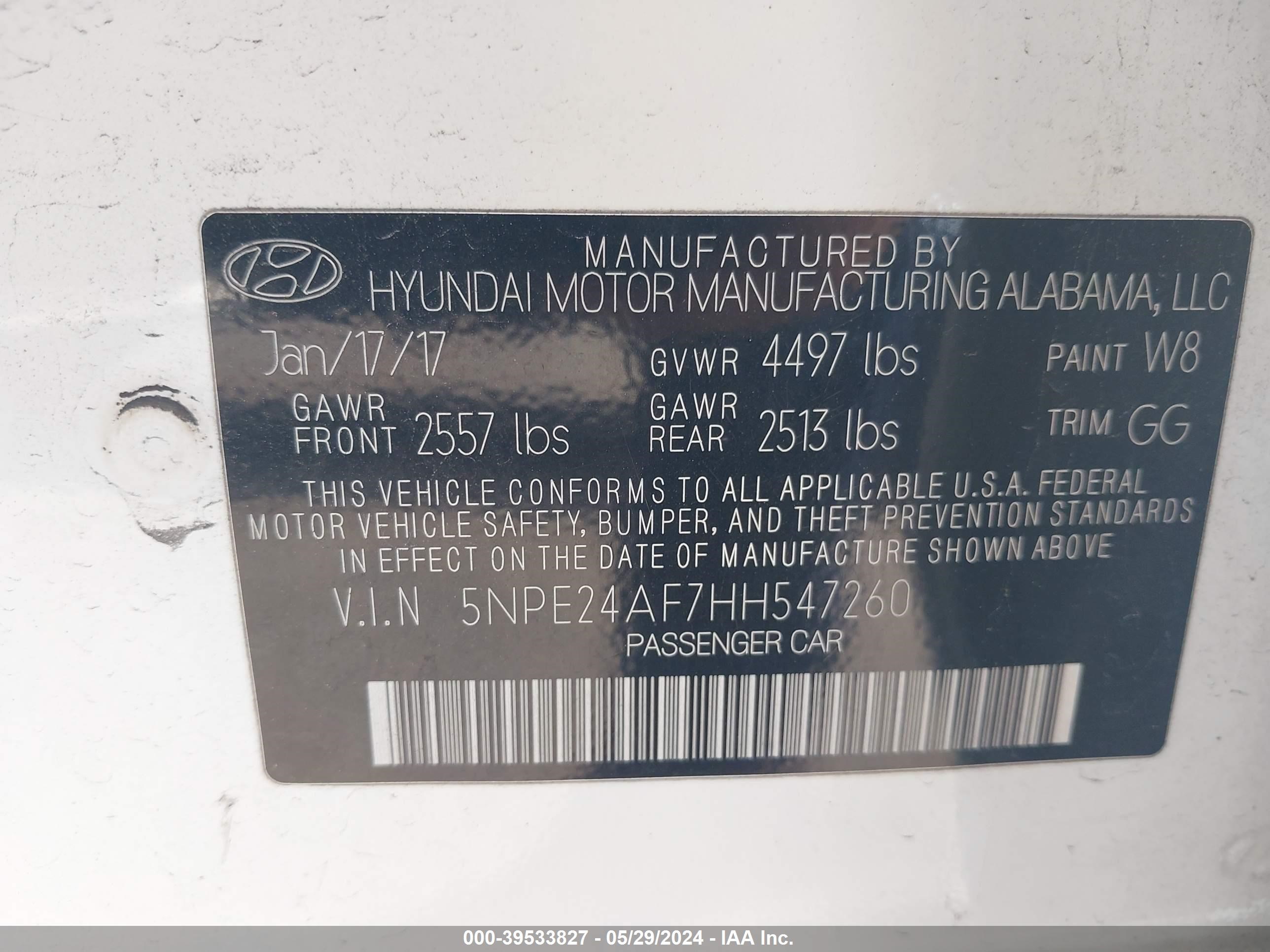 Photo 8 VIN: 5NPE24AF7HH547260 - HYUNDAI SONATA 