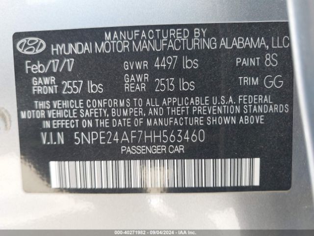 Photo 8 VIN: 5NPE24AF7HH563460 - HYUNDAI SONATA 