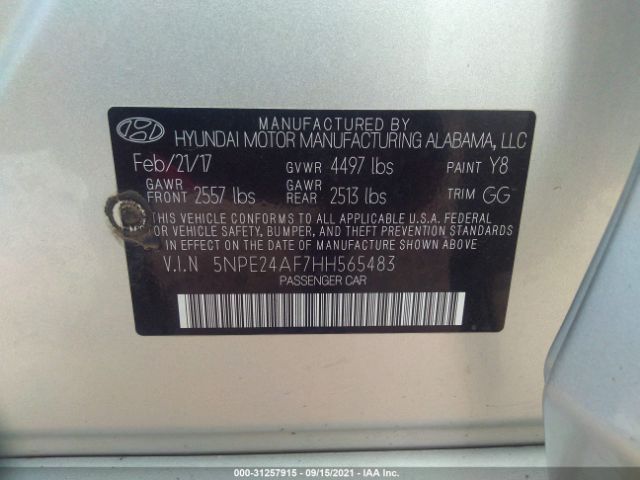 Photo 8 VIN: 5NPE24AF7HH565483 - HYUNDAI SONATA 