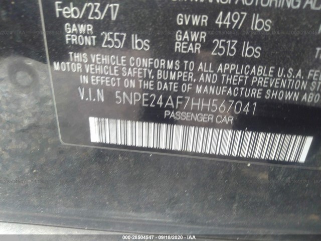 Photo 8 VIN: 5NPE24AF7HH567041 - HYUNDAI SONATA 