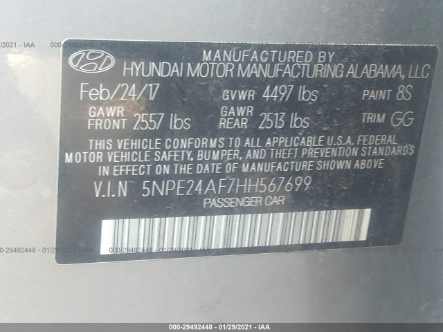 Photo 8 VIN: 5NPE24AF7HH567699 - HYUNDAI SONATA 