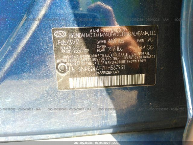 Photo 8 VIN: 5NPE24AF7HH567931 - HYUNDAI SONATA 