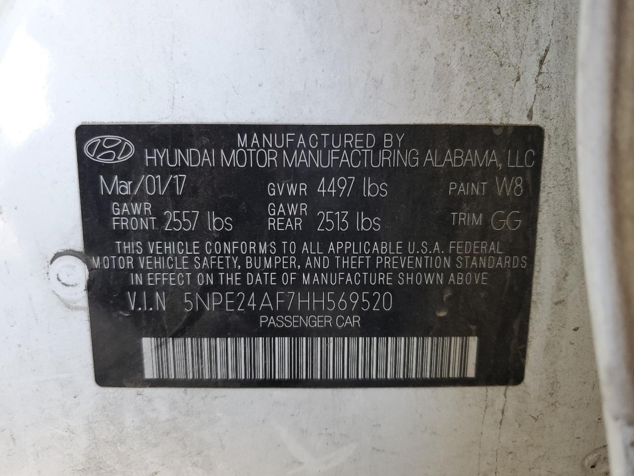 Photo 11 VIN: 5NPE24AF7HH569520 - HYUNDAI SONATA 