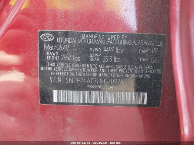 Photo 8 VIN: 5NPE24AF7HH570926 - HYUNDAI SONATA 