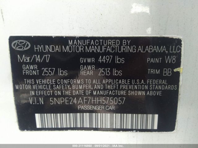 Photo 8 VIN: 5NPE24AF7HH575057 - HYUNDAI SONATA 