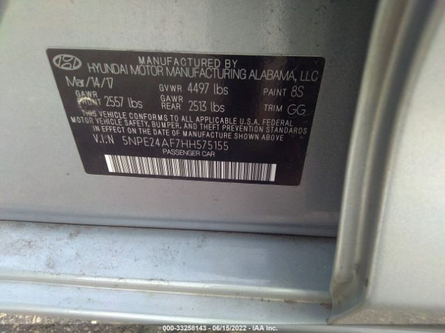 Photo 8 VIN: 5NPE24AF7HH575155 - HYUNDAI SONATA 