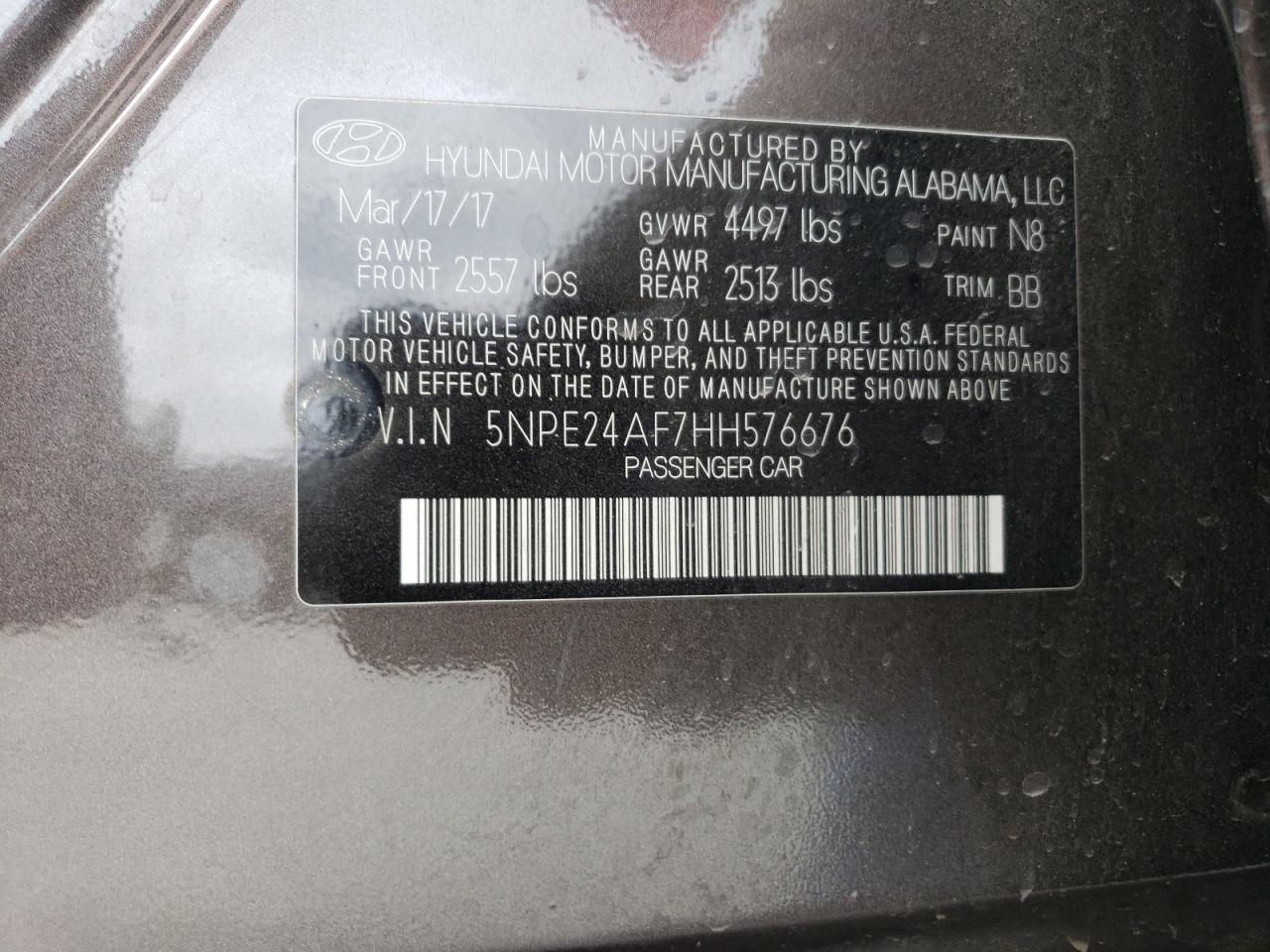 Photo 11 VIN: 5NPE24AF7HH576676 - HYUNDAI SONATA 