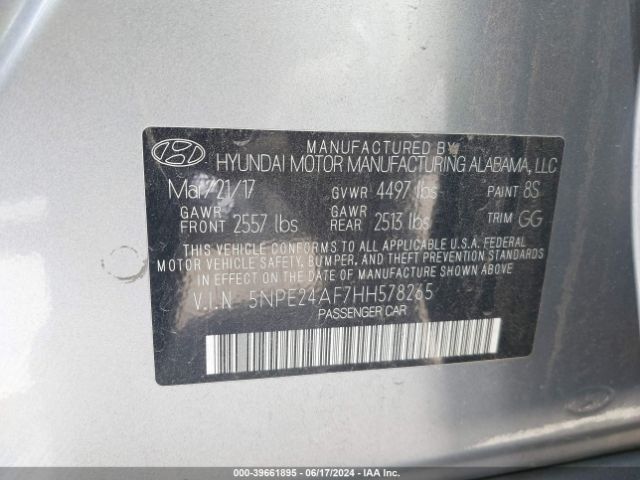 Photo 8 VIN: 5NPE24AF7HH578265 - HYUNDAI SONATA 