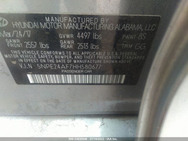 Photo 8 VIN: 5NPE24AF7HH580677 - HYUNDAI SONATA 