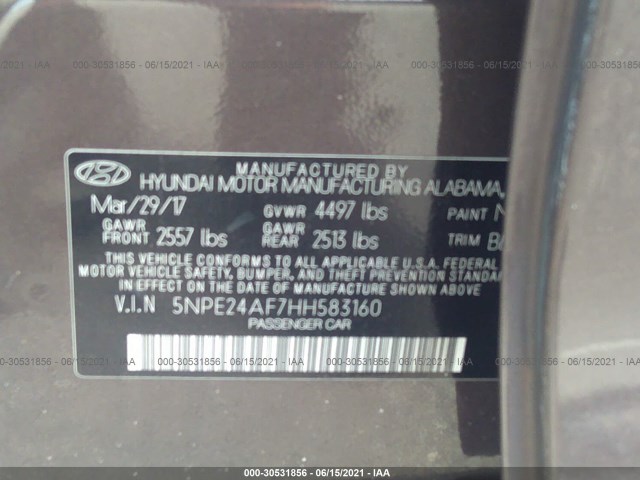 Photo 8 VIN: 5NPE24AF7HH583160 - HYUNDAI SONATA 